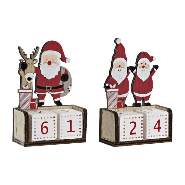 Ξύλινο Ημερολόγιο DKD Home Decor Άη Βασίλης Τάρανδος (6,5 x 3 x 10 cm) (x2)