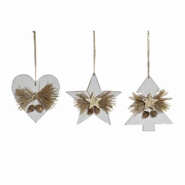 Χριστουγεννιάτικο Στολίδι DKD Home Decor Καρδιά Ξύλο Σχοινί (12 x 3 x 12 cm) (3 pcs)