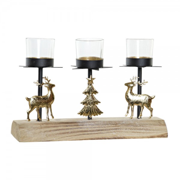Χριστουγεννιάτικο Κηροπήγιο. DKD Home Decor Μέταλλο Ξύλο (28 x 7.5 x 18 cm) (3 Τεμάχια)
