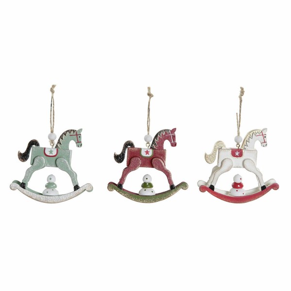 Χριστουγεννιάτικο Στολίδι DKD Home Decor Άλογο Κόκκινο Ξύλο Λευκό Πράσινο (17,5 x 12 x 32 cm) (3 Μονάδες)