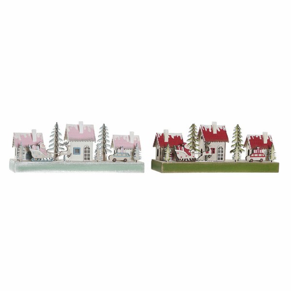 Χριστουγεννιάτικο Στολίδι DKD Home Decor Ξύλο Σπίτι (2 pcs) (30 x 6 x 12 cm)