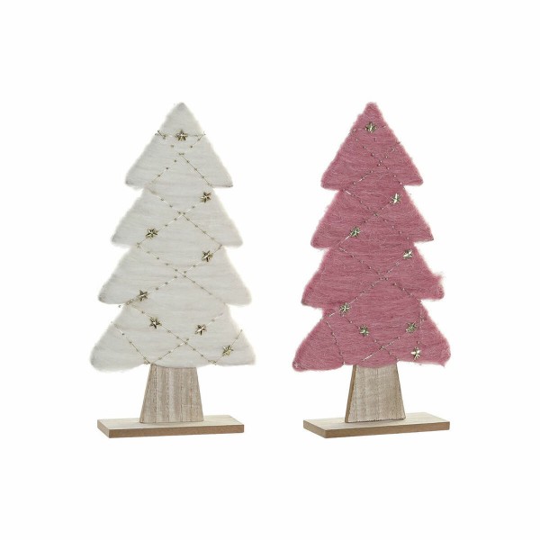 Χριστουγεννιάτικο Στολίδι DKD Home Decor Μαλλί Δέντρο Ξύλο MDF (2 pcs) (19 x 6 x 35 cm)