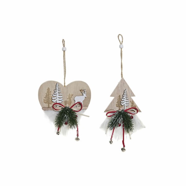 Χριστουγεννιάτικο Στολίδι DKD Home Decor Καρδιά πολυεστέρας Ξύλο MDF (2 pcs) (12 x 4 x 12 cm)