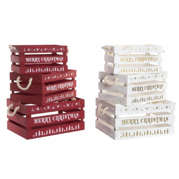 Σετ Διακοσμητικών Κουτιών DKD Home Decor Χριστουγεννιάτικο στεφάνι Ξυλο παουλόβνια (2 pcs) (40 x 30 x 20 cm)