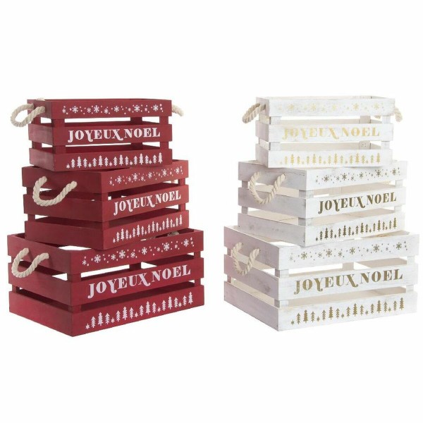Σετ Διακοσμητικών Κουτιών DKD Home Decor Χριστουγεννιάτικο στεφάνι Ξυλο παουλόβνια (2 pcs) (40 x 30 x 20 cm)