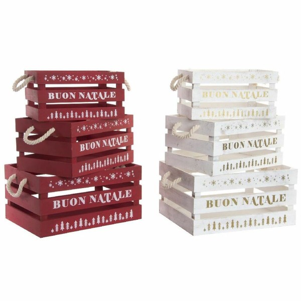 Σετ Διακοσμητικών Κουτιών DKD Home Decor Χριστουγεννιάτικο στεφάνι Ξυλο παουλόβνια (2 pcs) (40 x 30 x 20 cm)