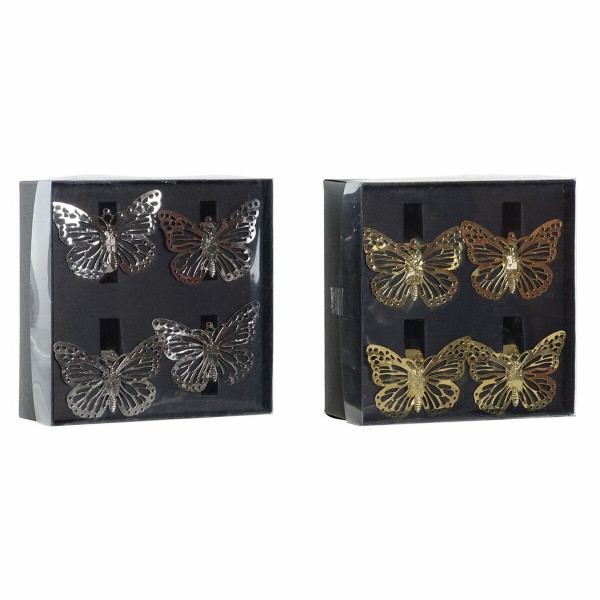 Θήκη για Χαρτοπετσέτες DKD Home Decor Πεταλούδες Ασημί Μέταλλο Χρυσό (2 pcs)