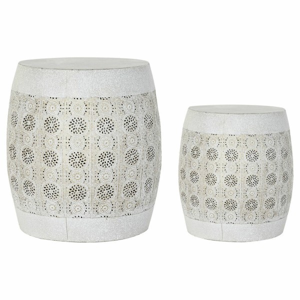 Βοηθητικό Τραπέζι DKD Home Decor Λευκό Μέταλλο Χρυσό (2 pcs) (40 x 40 x 42 cm) (30 x 30 x 34 cm)