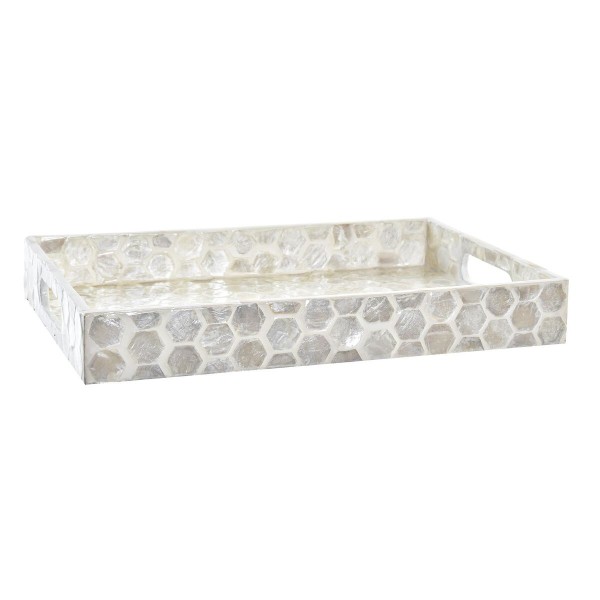 Δίσκος για σνακ DKD Home Decor Μωσαϊκό Λευκό Από φίλντισι 30 x 20 x 4 cm Boho