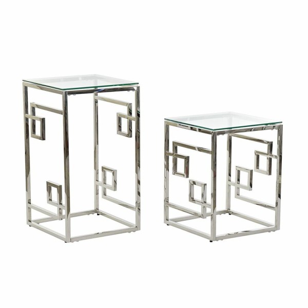 Βοηθητικό Τραπέζι DKD Home Decor Κρυστάλλινο Ασημί Μέταλλο (45 x 45 x 80 cm) (2 pcs)