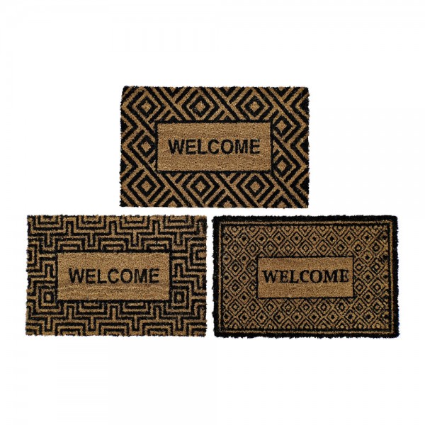 Πατάκι DKD Home Decor Μαύρο PVC ίνα Γεωμετρική (3 pcs) (60 x 40 x 1.5 cm)