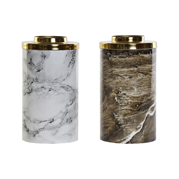 Βάζο DKD Home Decor Χρυσό Καφέ Αλουμίνιο Λευκό Μάρμαρο (x2) (10 x 10 x 19 cm)