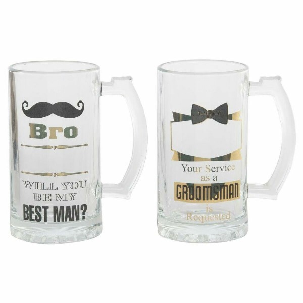 Κανάτα Μπύρας DKD Home Decor Μαύρο Διαφανές Κρυστάλλινο (500 ml) (2 pcs) (13 x 8 x 15 cm)