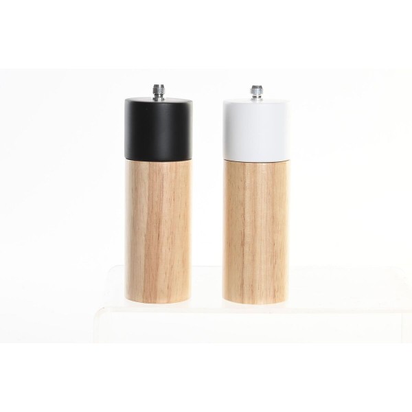 Αλατιέρα-Πιπεριέρα DKD Home Decor Μαύρο ξύλο καουτσούκ Λευκό (5 x 5 x 16 cm) (x2)