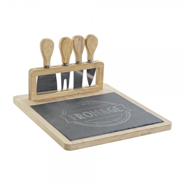 Πίνακας κοπής DKD Home Decor Μαύρο Διακοσμητική κανάτα Ανοξείδωτο ατσάλι Σχιστόλιθος (5 pcs) (23 x 26 x 14 cm)