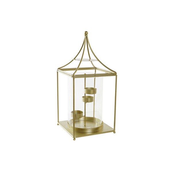 Lanterne DKD Home Decor Κρυστάλλινο Χρυσό Μέταλλο (15 x 15 x 34,5 cm) (3 Τεμάχια)