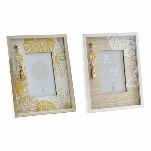 Κορνίζα DKD Home Decor Κρυστάλλινο Φυσικό Χρυσό Ξύλο Τροπικό Φύλλο φυτού