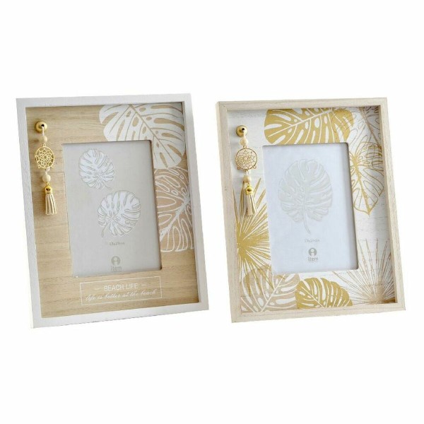 Κορνίζα DKD Home Decor S3021565 Κρυστάλλινο Φυσικό Χρυσό Ξύλο Τροπικό Φύλλο φυτού (x2)
