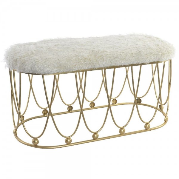Σκαμπό DKD Home Decor Χρυσό Μέταλλο πολυεστέρας Βελούδο Λευκό (91 x 40 x 46 cm)