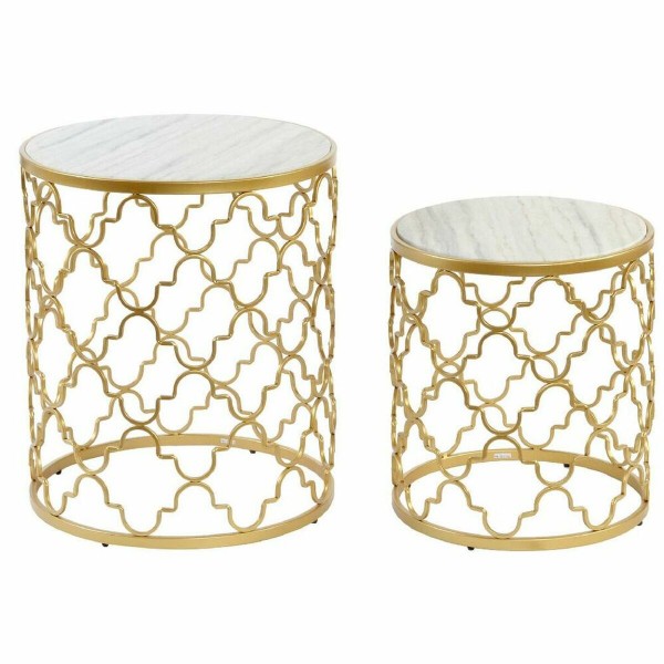 Βοηθητικό Τραπέζι DKD Home Decor Ασημί Μέταλλο Λευκό Μάρμαρο (48 x 48 x 57 cm) (2 pcs) (40 x 40 x 46 cm)