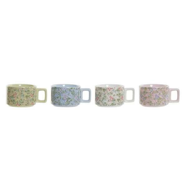 Σετ Κούπες Καφέ DKD Home Decor Μπλε Ροζ Μέταλλο Πράσινο Blomster Dolomite (13 x 9,5 x 6,5 cm) (4 pcs) (260 ml)
