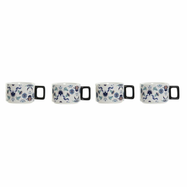 Σετ Κούπες Καφέ DKD Home Decor Μπλε Μέταλλο Λευκό Dolomite Πλακάκι (13 x 9,5 x 6,5 cm) (4 pcs) (260 ml)