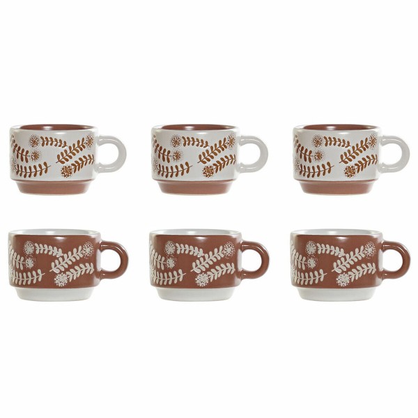 Σετ Κούπες Καφέ DKD Home Decor τερακότα Λευκό Πήλινα (9 x 6.5 x 5 cm) (6 pcs) (90 ml)