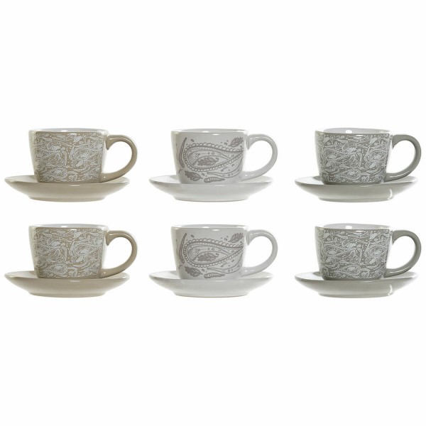 Σετ Κούπες Καφέ DKD Home Decor Γκρι Μπεζ Μέταλλο Πήλινα (6 pcs) (180 ml) (21 x 17 x 21 cm)