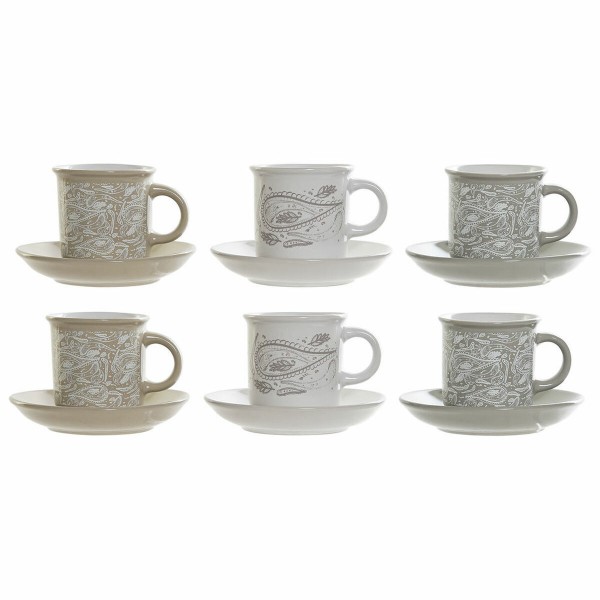 Σετ Κούπες Καφέ DKD Home Decor Γκρι Μπεζ Μέταλλο Πήλινα (6 pcs) (90 ml) (18 x 15 x 18 cm)