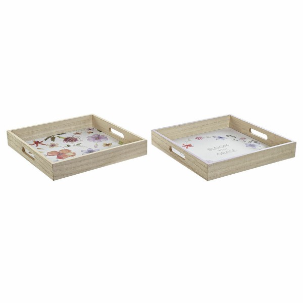 Δίσκος DKD Home Decor Bloom Ξύλο MDF (2 pcs) (32 x 32 x 5 cm)