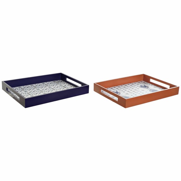 Δίσκος DKD Home Decor Πλακάκι Ξύλο MDF (2 pcs) (40 x 30 x 5 cm)