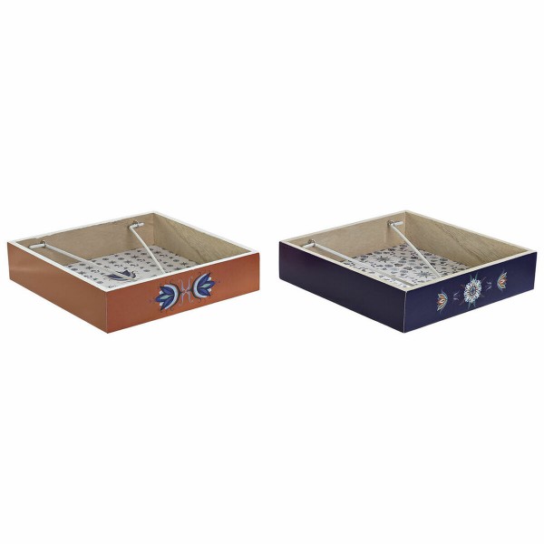 Θήκη για Χαρτοπετσέτες DKD Home Decor Πλακάκι Μπλε Λευκό Μέταλλο τερακότα Ξύλο MDF (2 pcs)