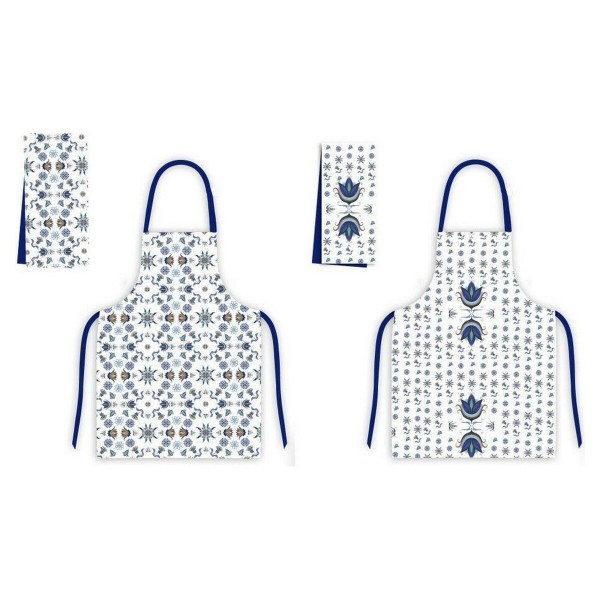 Ποδιά DKD Home Decor Μπλε βαμβάκι Λευκό Παραδοσιακά (60 x 0.5 x 80 cm) (2 pcs) (40 x 5 x 60 cm)
