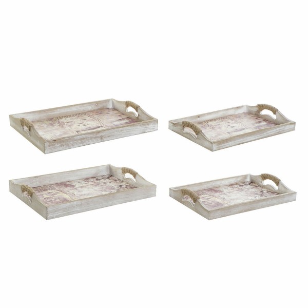 Δίσκος DKD Home Decor Μπεζ Σχοινί Ξύλο MDF (40 x 30 x 4 cm) (34.5 x 24.5 x 5.5 cm) (2 pcs)