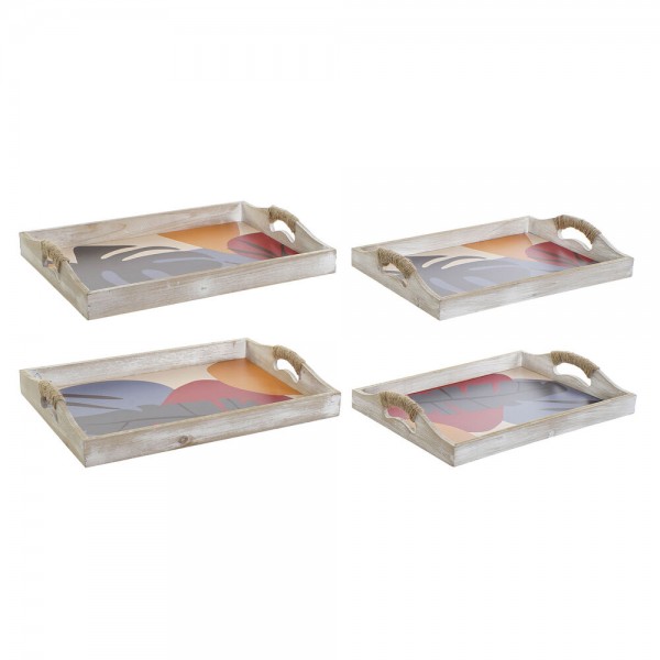 Δίσκος DKD Home Decor Σχοινί Ξύλο MDF (40.5 x 30 x 6 cm) (34.5 x 24 x 5.5 cm) (2 pcs)
