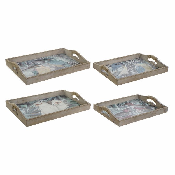 Δίσκος DKD Home Decor MDF Πράσινο Πολύχρωμο Ξύλο MDF (40 cm) (40 x 30 cm) (2 pcs) (40 x 30 x 6 cm)