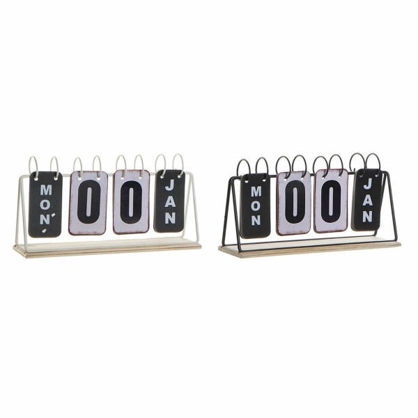 Ημερολόγιο Επιφάνειας Εργασίας DKD Home Decor Μαύρο Λευκό Σίδερο Ξύλο MDF (28 x 9 x 14.5 cm) (2 pcs)