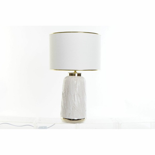 Επιτραπέζιο Φωτιστικό DKD Home Decor Κρεμ λινό Κεραμικά Χρυσό Φύλλα (32 x 32 x 56 cm)