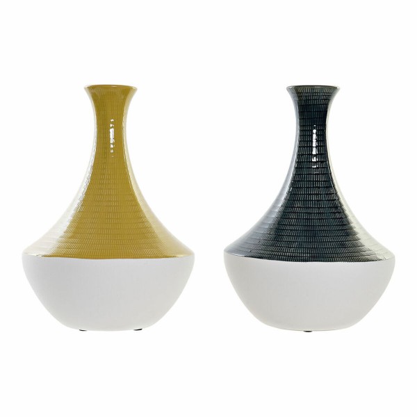 Βάζο DKD Home Decor Ώχρα Μπλε Λευκό Πήλινα Μουστάρδα (x2) (22 x 22 x 31 cm)  