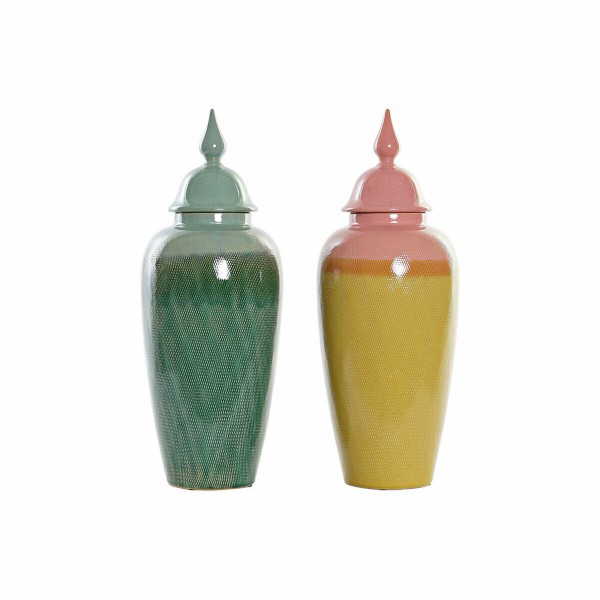 Βάζο DKD Home Decor Πράσινο Ώχρα Δίχρωμα Πήλινα Σύγχρονη (19 x 19 x 51 cm) (x2)  