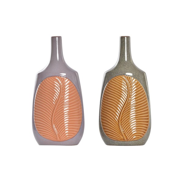 Βάζο DKD Home Decor Καφέ Πορτοκαλί Πήλινα Φύλλο φυτού (x2) (18 x 18 x 39 cm)