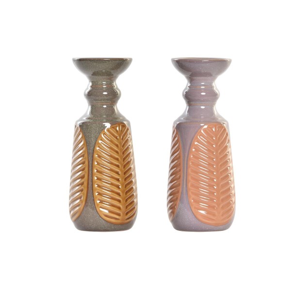 Κηροπήγιο DKD Home Decor Καφέ Πορτοκαλί Πήλινα Φύλλο φυτού (11 x 11 x 28 cm) (2 unidades)