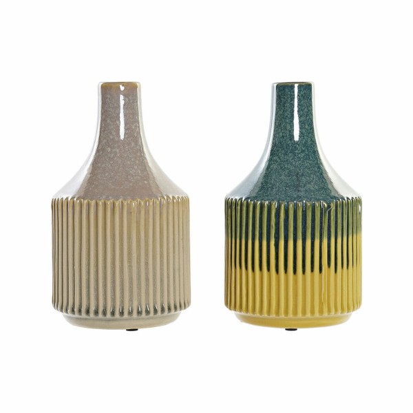 Βάζο DKD Home Decor Ροζ Πράσινο Δίχρωμα Πήλινα (x2) (12 x 12 x 20 cm)  