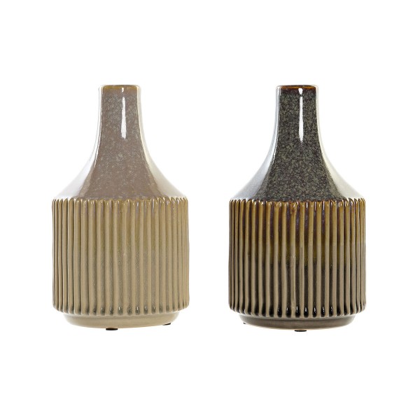 Βάζο DKD Home Decor Μπεζ Καφέ Πήλινα Παραδοσιακά (x2) (12 x 12 x 21 cm)
