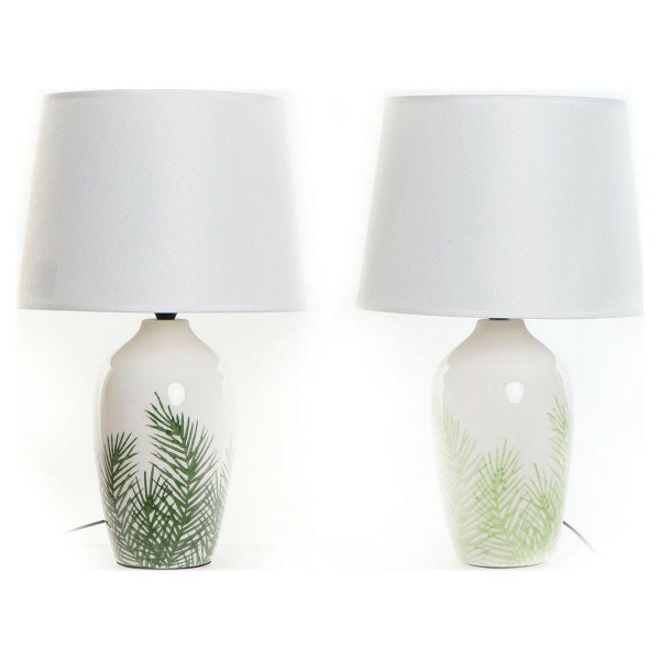 Επιτραπέζιο Φωτιστικό DKD Home Decor Κεραμικά Φύλλα πολυεστέρας Λευκό Πράσινο (28 x 28 x 45 cm) (2 pcs)