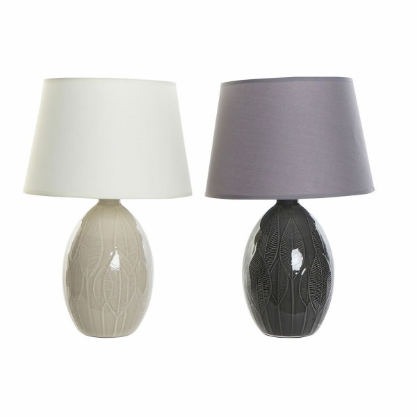 Επιτραπέζιο Φωτιστικό DKD Home Decor Κεραμικά Φύλλο Γκρι βαμβάκι Κρεμ (30 x 30 x 46.5 cm) (2 pcs)
