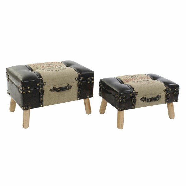 Σκαμπό DKD Home Decor   x2 Ξύλο Καφέ λινό Πολυουρεθάνιο