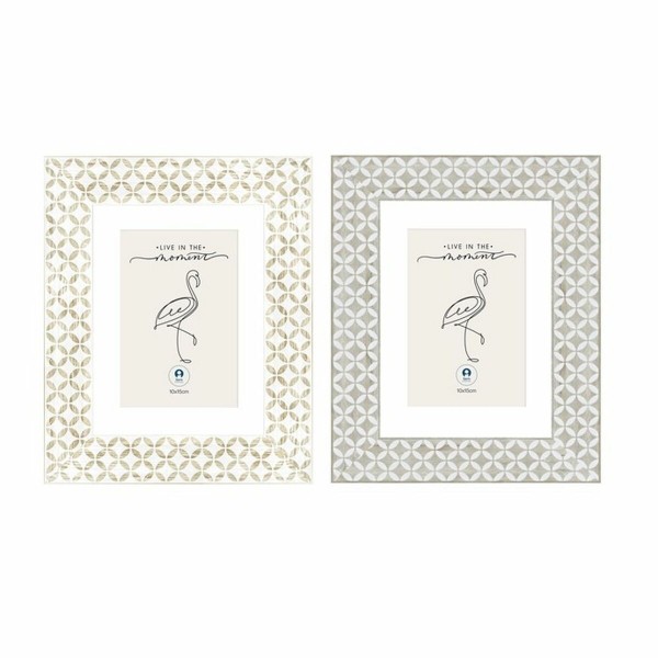 Κορνίζα DKD Home Decor Κρυστάλλινο Γκρι Μπεζ Ξύλο MDF Boho (x2) (18 x 2 x 23 cm)