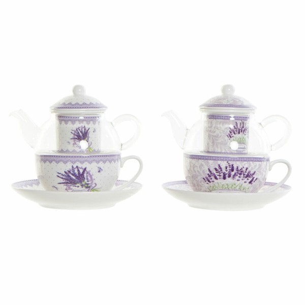 Τσαγιέρα DKD Home Decor Κρυστάλλινο Πορσελάνη Λιλά Λευκό Λεβάντα (250 ml) (16.5 x 13.5 x 14 cm) (2 pcs)