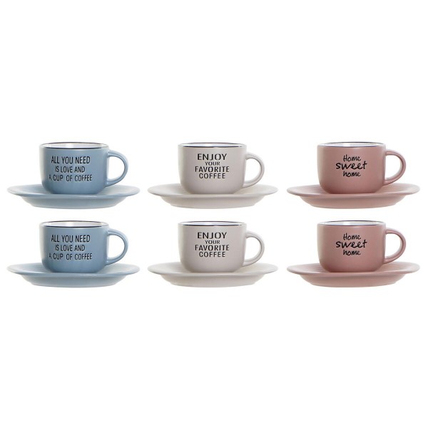 Σετ Κούπες Καφέ DKD Home Decor Πολύχρωμο Πήλινα (200 ml) (3 Μονάδες)